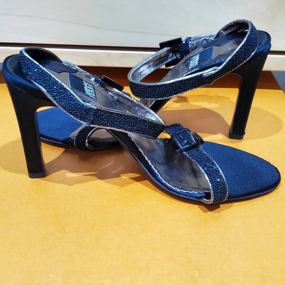 Gianfranco Ferre Vintage Black Open Toe Sandals Heels Size 39.5 / US 9.5 - Picture 6 of 12